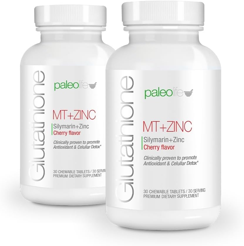 PaleoLife Premium Glutathione + Milk Thistle + Zinek - 60 Žvýkací tablety, Cherry Flavor (2- Pack)