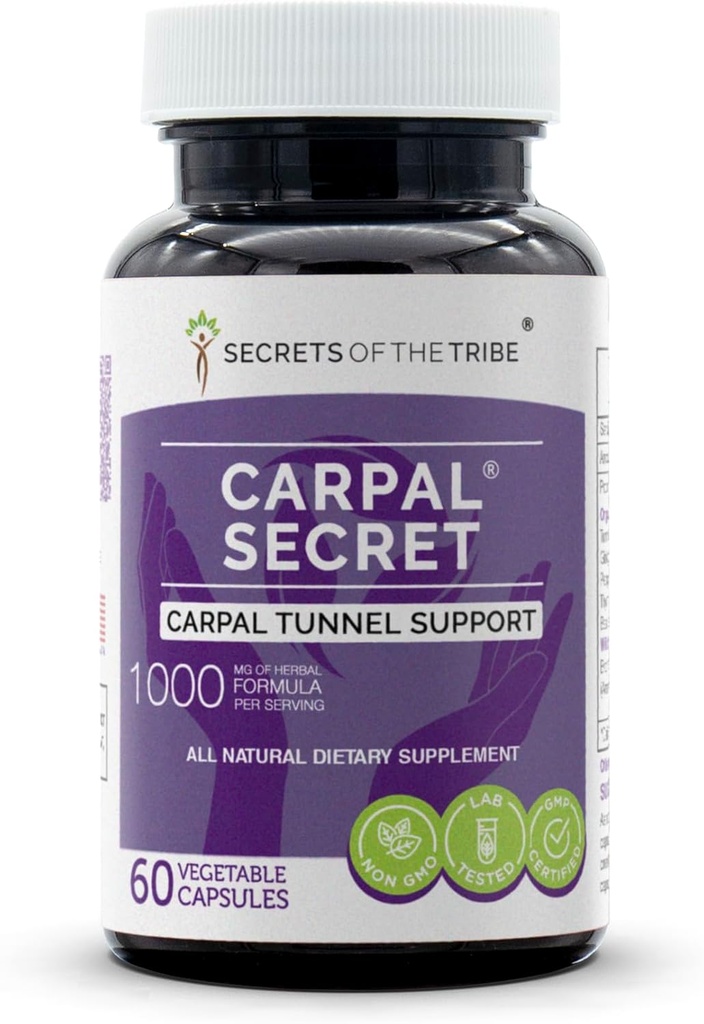 Tajemství kmene - Carpal Secret, Podpora karpálního tunelu, Bylinný dodatek Blend (60 Kapsle)