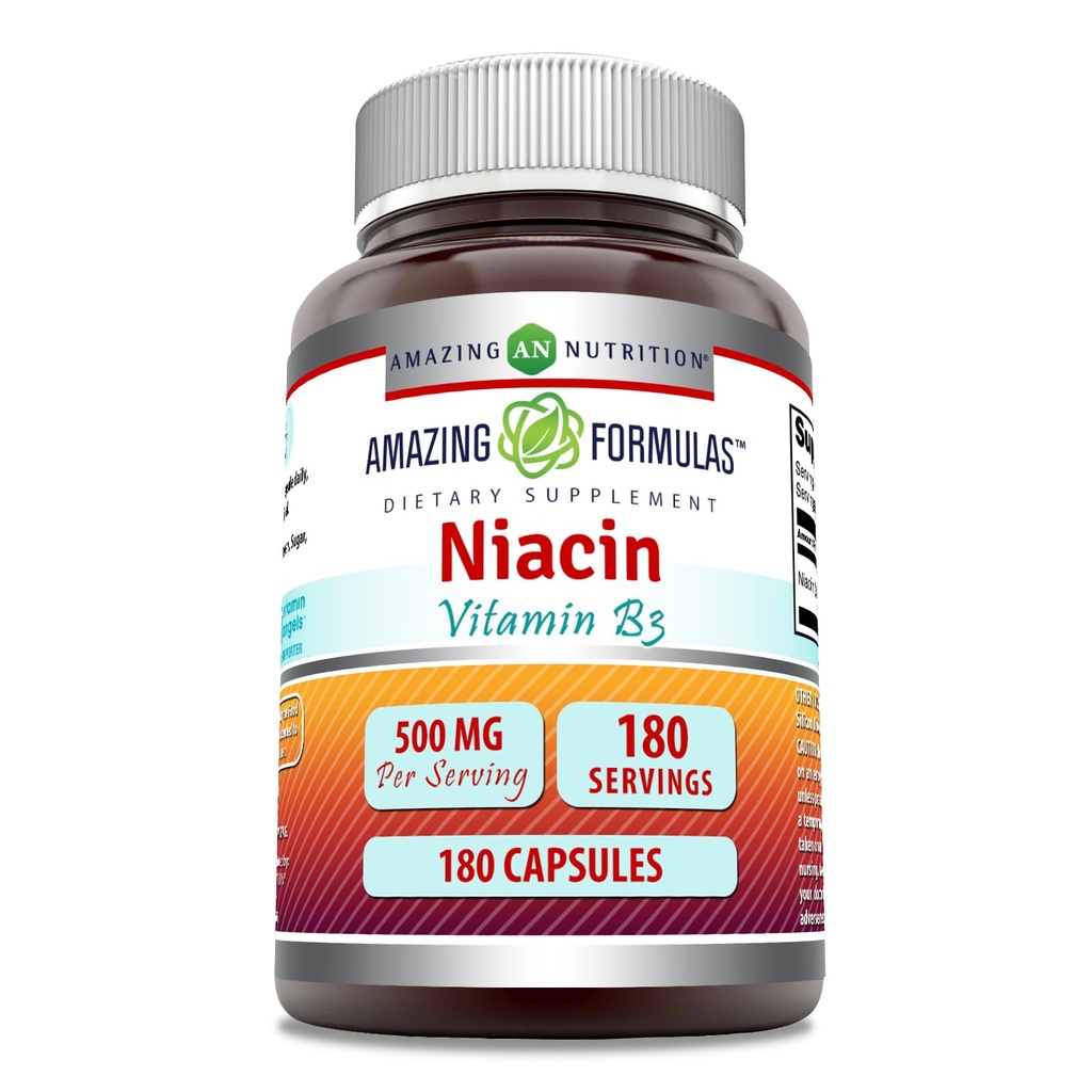 Amazing Applicas Niacin dodatek 124; 500 Mg Per Serving CLAS124; 180 Kapsle 124; Non- GMO CLAS124; Gluten- Free CLAS124; Made in USA
