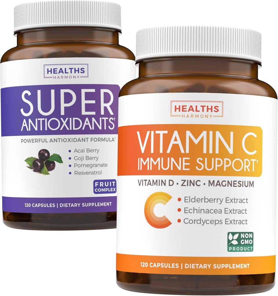 Antioxidanty a imunitní podpora (2- Month Supply) Imunitní Vitality Blend - Super Antioxidanty - Výkonné Super Food Daily Blend (120 Caps) & Imunitní Supplement Supplement with Elderberry Vitamin C and Zinek