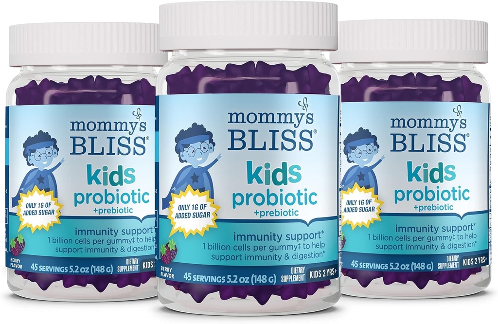 Maminčin blahobyt Probiotický + Prebiotický žvejkačky, podporuje imunitu a stravení pro děti 2 roky +, méně cukru, Yummy Berry Flavor, 45 Počet (balení po 3)