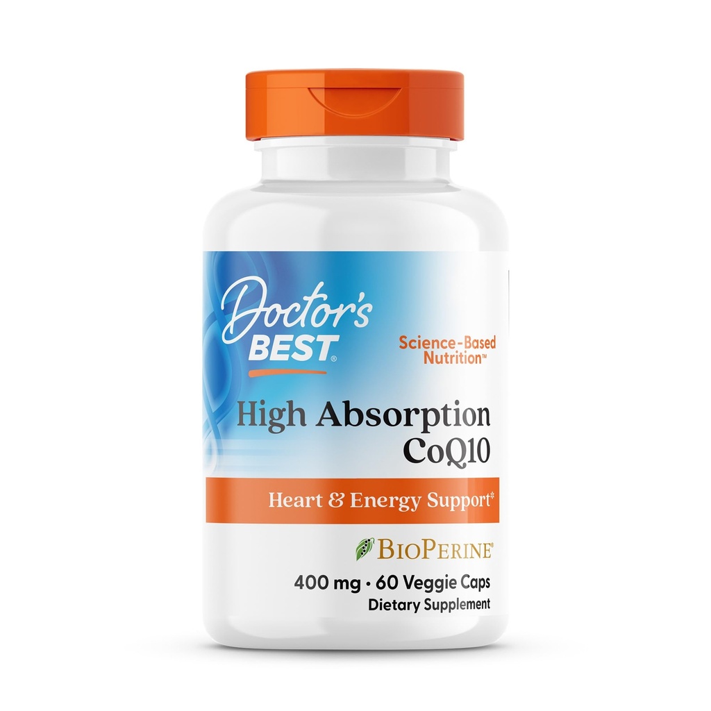 Doctor's Best High Absorption CoQ10 400mg with BioPerine Supplement - Coenzyme Q10 Caps for Heart Health & Antioxidant Support, CoQ10 400 mg for Women & Men, Non GMO - 60 Veg Capsules