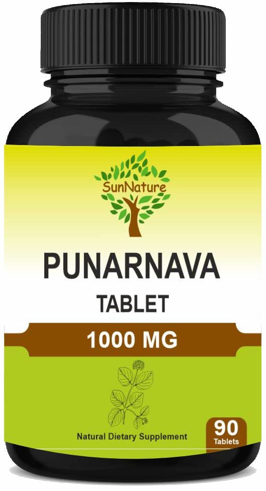 Tablety Punarnava 90 tablet, 1000 mg přípravku Boerhaavia diffusa 124; Bylinné tablety přípravku Boerhaavia z Indie