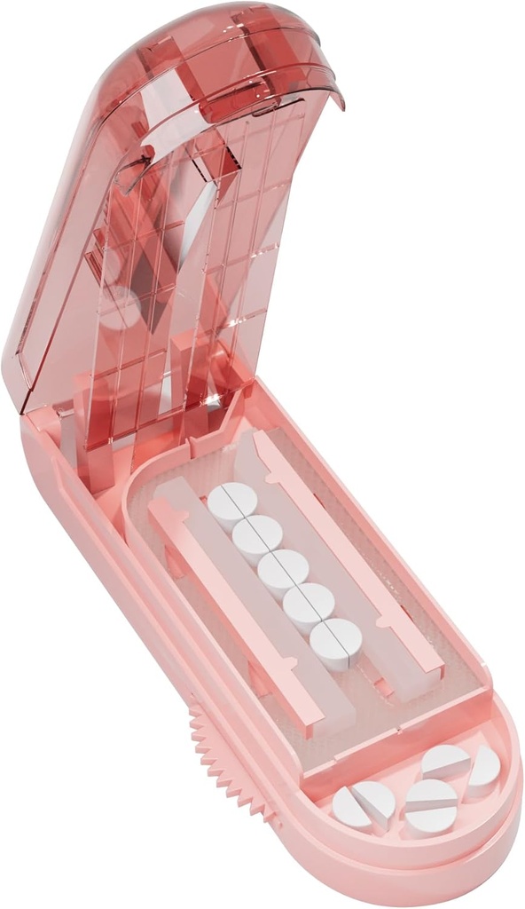 Pill Cutter Splitter pro malé a malé pilulky, Pill Splitter přesně odřezává více pilulek najednou pro velké a malé léky, Sharp čepel s bezpečnostní stráží (růžová)