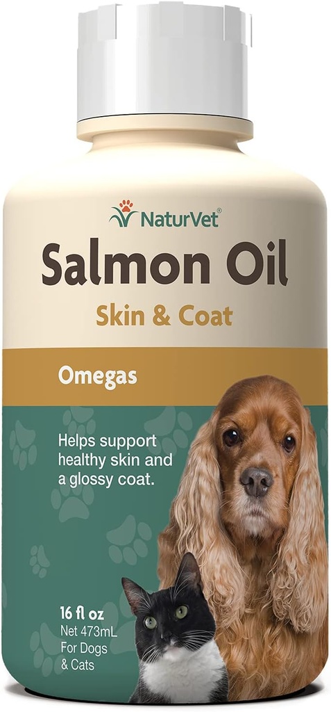 NaturVet Salmon Oil Skin Supplement pro psy a kočky - Obsahuje Omega-3, 6 mastné kyseliny - Pro zdravou pleť, Glossy Coats - Doping Coat Supplement, Cat Skin Supplement - 16 Oz.