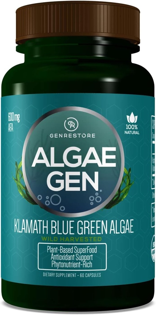 Gen Resore Natural AFA Stem Cell Celulas Madres Klamath Blue - Green Algae Efektivnější než Spirulina nebo Chrlorella Phytonutrient- Rich, SuperFood 600mg Aphanizomenon Flos-Aquae