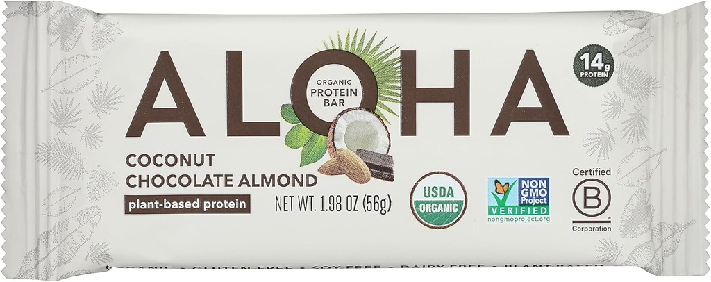 Aloha Coconut Chocolate Mandle Protein Bar, Plant Based, Non GMO, 1.98 Ounces (balení 12)