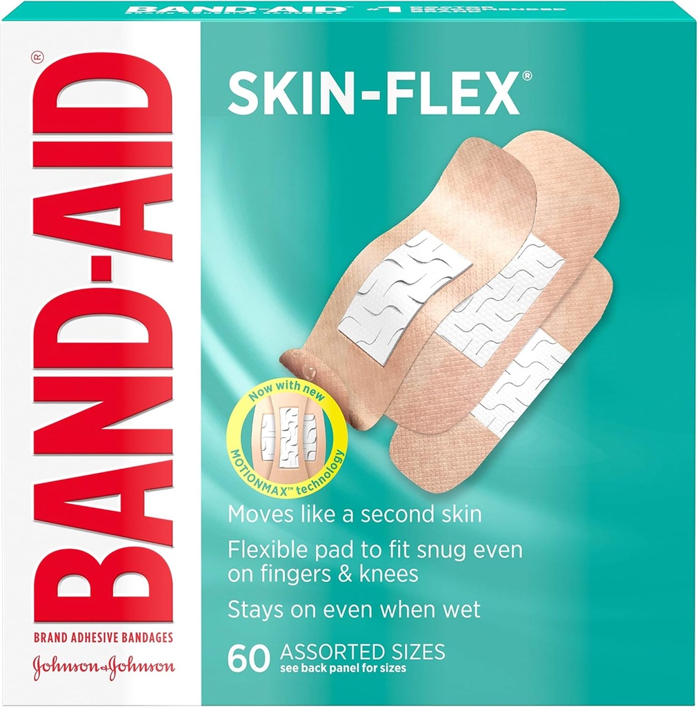 Band- Aid Brand Skin- Flex Adhesive Obvazy pro první pomoc & Wound Péče o malé kusy, Scraps & Burns, Flexible Sterilní Obvazy Skvělé pro prsty, ruce & kolena, Tříděné velikosti, 60 ct
