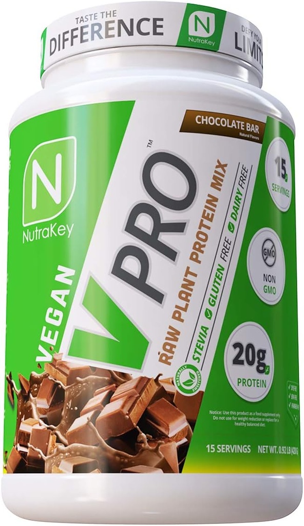 NutraKey V-Pro, Surové rostlinné bílkoviny prášek, organický, Vegan, Nízký karb, gluten zdarma s 20g bílkovin (Čokoláda) 2libra