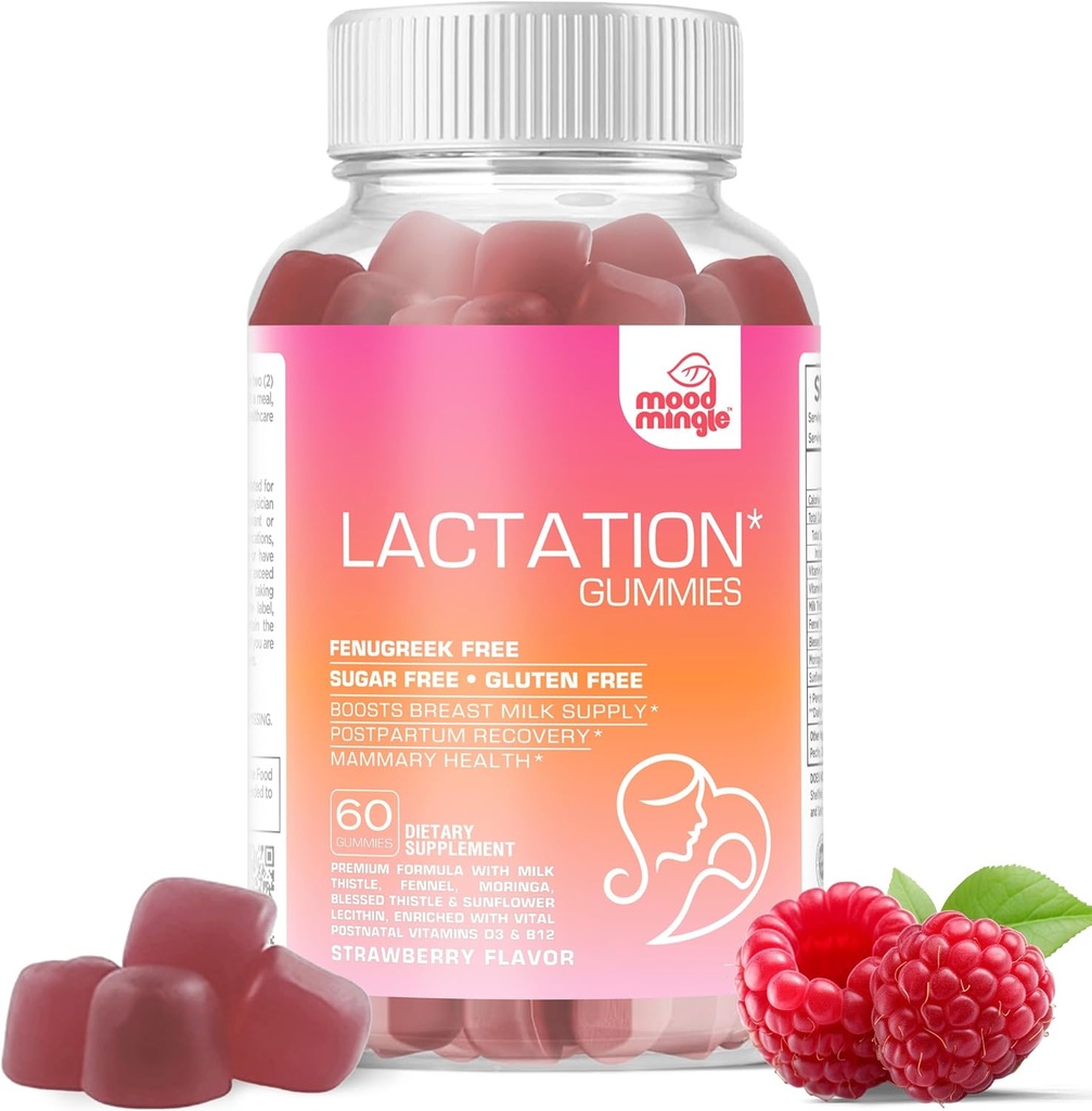 Kojení a poporodní podpora Gummies - s požehnaným bodláčí, fenyklové semeno, mléko bodláčí, Moringa, slunečnice Lecithin, Vitamin D3 & B12 - Zvýšení produkce mléka