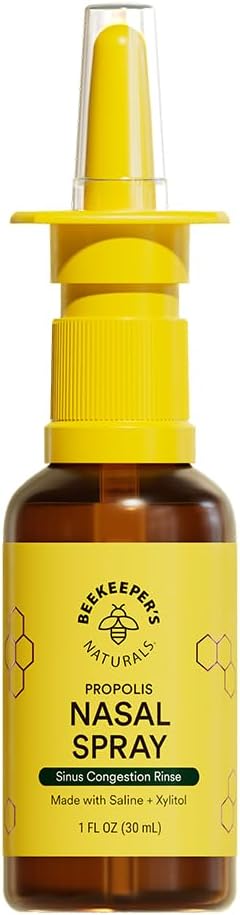 Beekeerovy naturals Nasal Spray pro dospělé s Propolis, Xylitol & Saline, ClearNasal Congestion, Moisturizes Sinus Canal, & Decongest Sinus Cautities, 1 fl oz