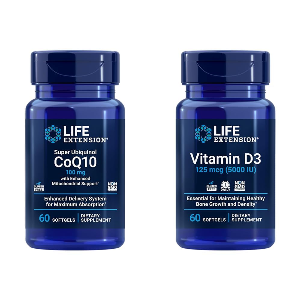 Life Extension Super Ubiquinol CoQ10 s vylepšenou mitochondriální podporou a vitamínem D3 125 mcg (5000 IU), Kostní zdraví