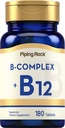 Piping Rock vitamin B Komplex 124; 180 Tablety CLAS124; s B12 CLAS124; Vegetarian, Non-GMO, Soy zdarma dodatek