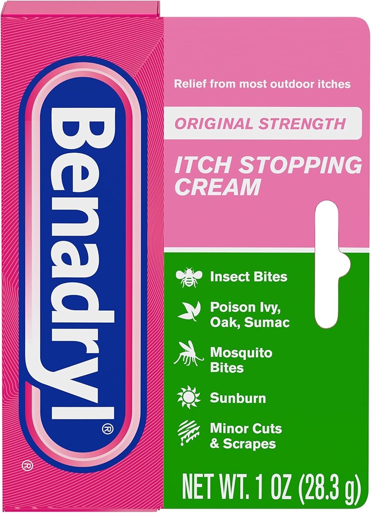 Benadryl Original Strength Itch Stopping Anti- Itch Cream, Difenhydramine HCl Topický analogický & zinkový acetát protectant kůže, Relief from Most Outdoor Itches, 1 oz (Pack of 6)