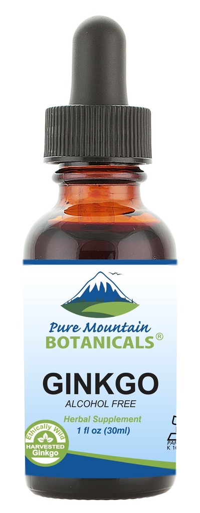 Čisté horské botaniky Gingko Biloba Liquid Extract Drops - Alkohol zdarma tinktura Wild Harvest Ginkgo Biloba Leaf Dodatek