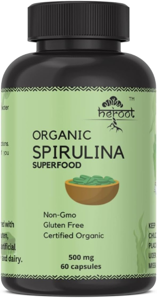 Organic Spirulina Protein Powder Capsules - Vitamíny a minerály pro energii - Vegetariánské, gluten zdarma 100% čisté Superfood pro optimální zdraví (120 Kapsle)