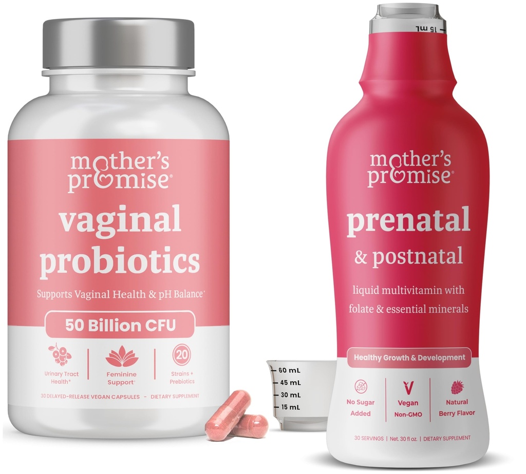 Příslib matky Prenatal & Postnatální Multivitamin Liquid & Vaginální Probiotika pro ženy Bundle