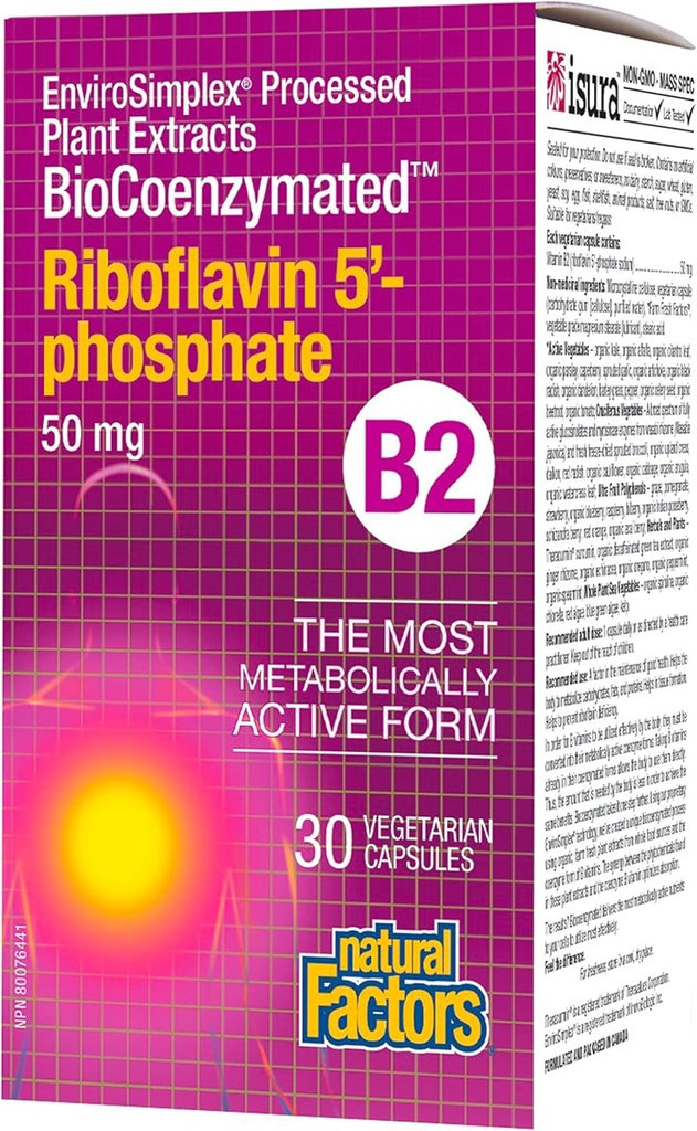 BioCoenzymatedRiboflavin5 '-Fosfát 50mg přírodní faktory 30 VegCaps