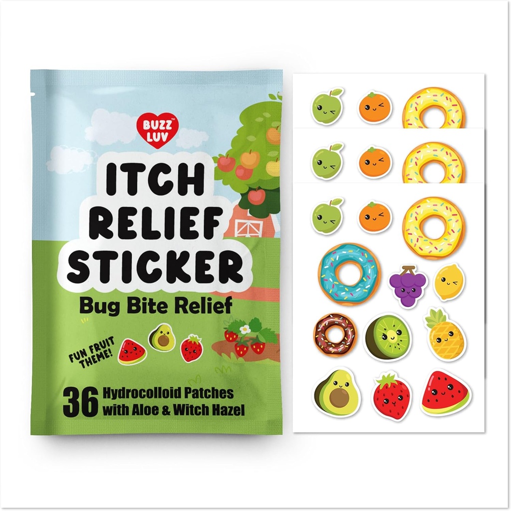 Hydrokoloidní Itch Relief Patch, pro Mosquitos, Ticks, Midges, Sandflies Bug Bite Relief, Anti- Itch Patch s Aloe a čarodějnice Hazel, Hmyz skus Relief, Kid- Friendly, přírodní ovoce Theme