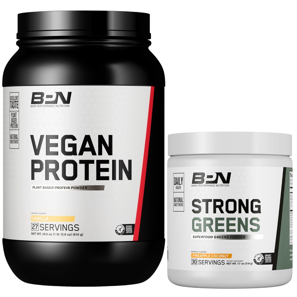 BARE VÝKONNOST VÝKONNOST BPN Vegan Vanilla Protein + Silné zelené ananasové kokosové pouzdro