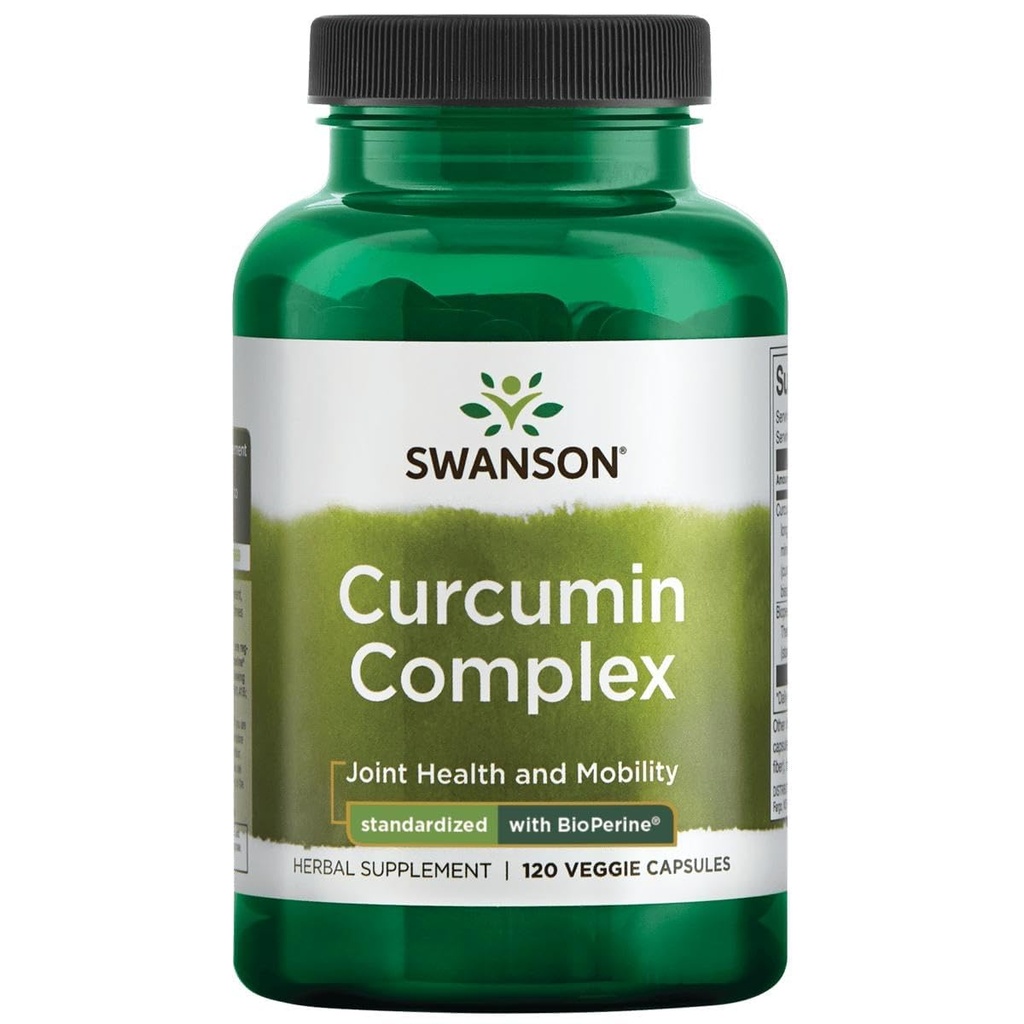 Swanson Curcumin Complex - Bylinný doplněk podporující společné zdraví, mobilitu a fyzickou funkci - Standardizovaný s BioPerine pro maximální absorpci - (120 Veggie Kapsle)