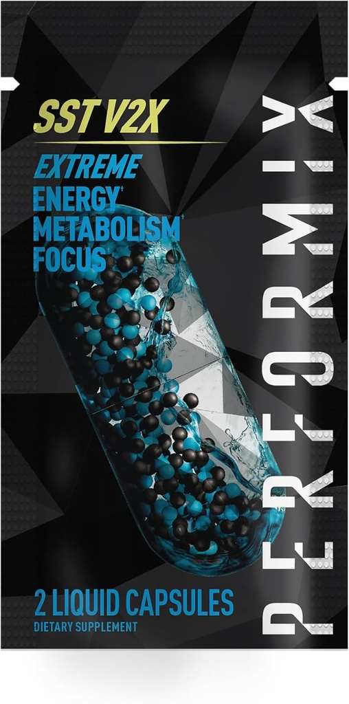 PERFORMIX - SST V2X - Předcvičení - 300 mg kofeinu - Energetické doplňky - No Crash - Fitness cíle - Nootropic - Časová verze pro celý den Focus, Mood & Energy Boost - Muži & Ženy - 2 Kapsle