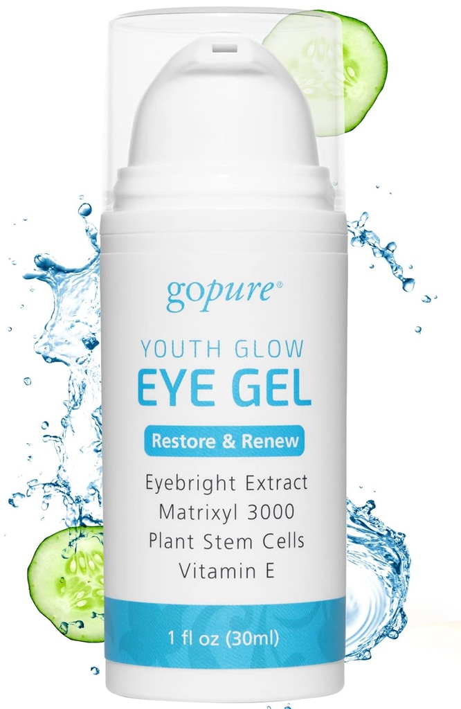 goPure Youth Glow Eye Gel - Anti- Aging Eye Cream, který uklidňuje a hydratuje, Vyrobeno s Matrixyl 3000 a Hyaluronic acid pro zlepšení vzhled pufness, tmavé kruhy, a pod očí tašky - 1 fl oz