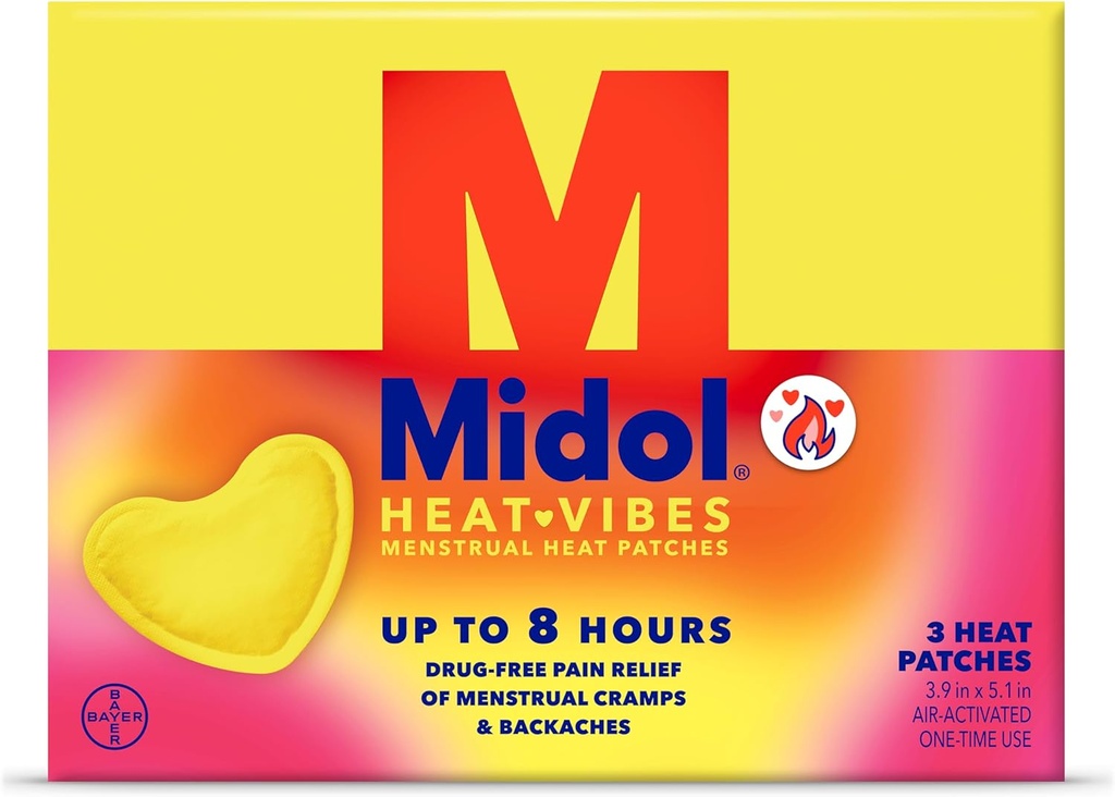 Midol Heat Vibes Menstrual Pain Relief Patches, pro období Křeče a bolesti zad, Balení 3