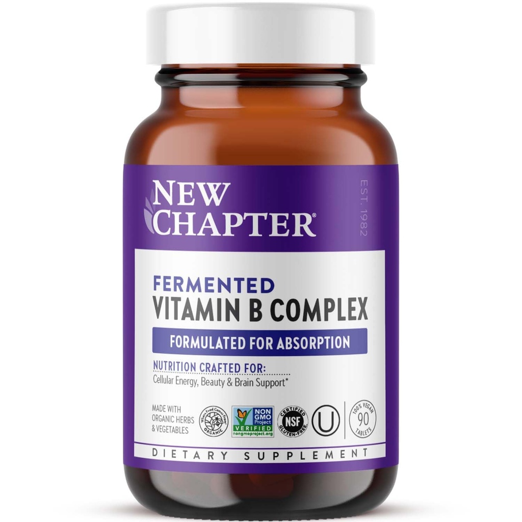 Nová kapitola vitamin B komplex, fermentovaný vitamín B komplex, USDA Organic, One Daily for Cellular Energy + Brain + Beauty, 100% Vegan, gluten- Free - 90 Počet