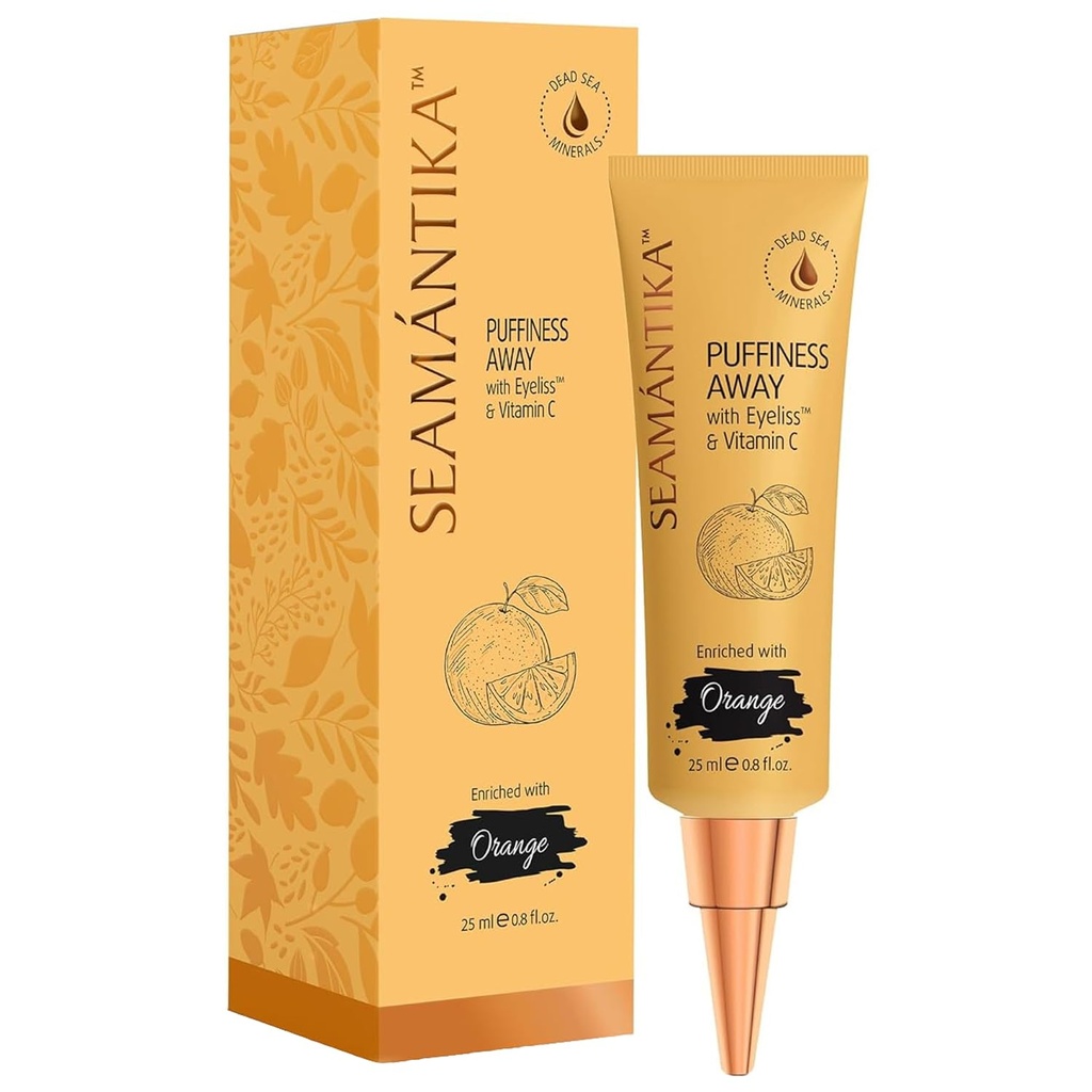 SEAMANTIKA PUFFINESS AWAY Eye Cream 0.8 fl.oz - Okamžité odstranění očí Pytlík s eyliss; Vitamin C, Pod okem Puffiny Reducer okamžité výsledky, Dočasné snížení vrásek & tmavé kruhy