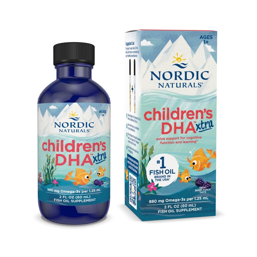 Nordic Naturals Children 's DHA Xtra, Berry Punch - 2 oz for Kids - 880 mg Total Omega-3s with EPA & DHA - Cognitive & Imunitation Function, Learning, Social Development - Non- GMO - 48 Servings