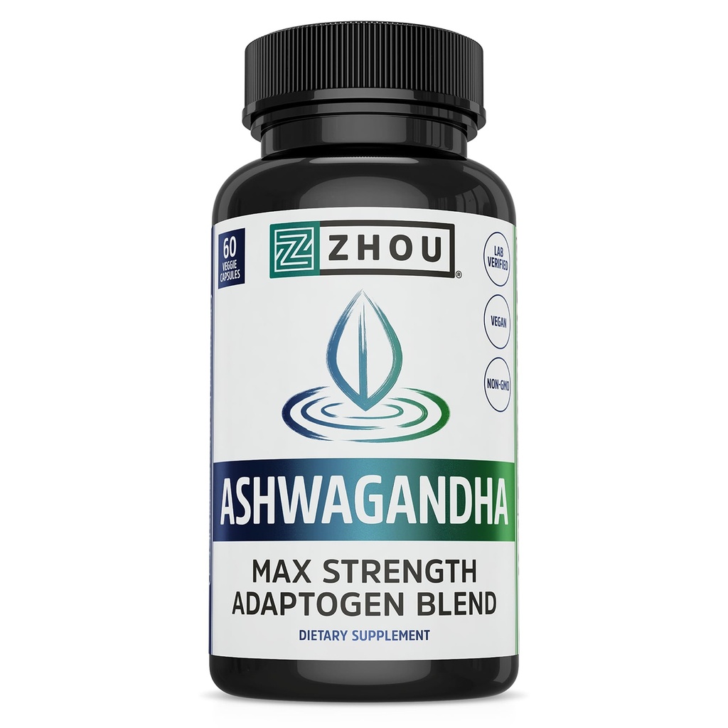 Zhou Ashwagandha - Ashwagandha a Rhoddiola pro ženy a muže, Adaptogen Ashwaganda Extract 1200 mg s Black Pepper, Adaptogenní Supplement pro podporu klidu, nálady, spánku - 60 Veganské kapsle