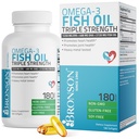 Bronson Omega 3 Fish Oil Triple Force 2720 mg, High EPA 1250 mg DHA 488 mg, Non- GMO Heavy Metal Tested, 180 Softgels