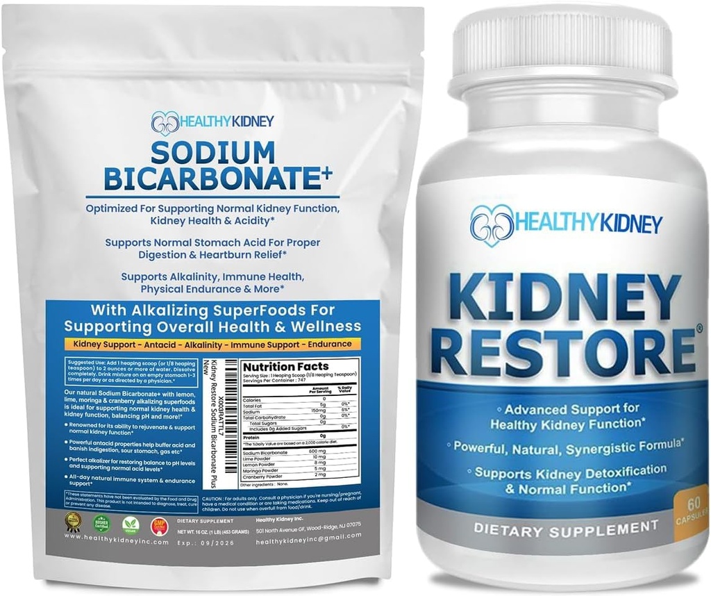 Ledviny Obnovit organické Bikarbonát sodný Alkalický dodatek 1LB Cleanse 60 Caps Bundle - Podporuje ledvinové zdraví, Neutralizuje žaludeční kyseliny, Alkalické Superfoods, imunitní podpora, Antacid & Vitamins f