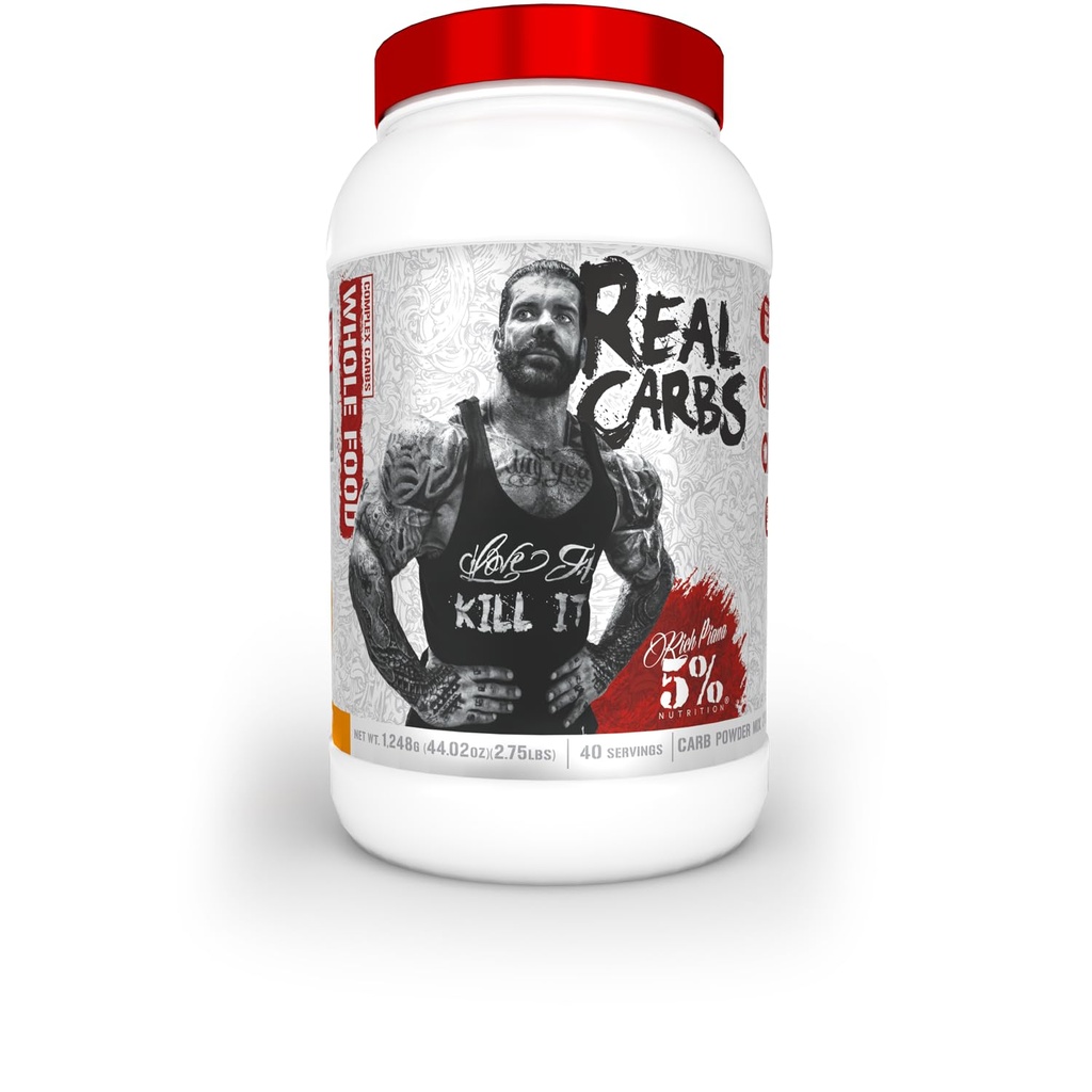 5% Nutrition Rich Piana Real Carbs with Real Food Complex Carb Powder, Long- Lasting Low Glycemic Energy for Pre- Workout / Post- Workout Recovery Meal, 2.75 LB, 40 Servings (Sweet Bramboto Pie)