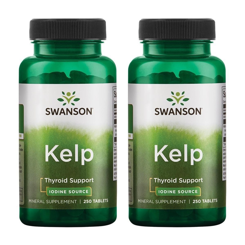 Swanson Kelp - Přírodní zdroj jódu podporující zdraví štítné žlázy - Minerální doplněk w / jód zdroj standardizovaný 0,4% - (250 tablet, 225mcg každý) (2 balení)
