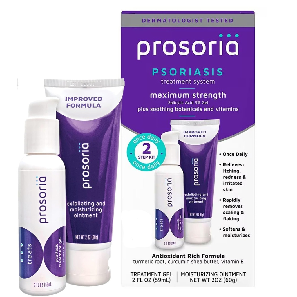Prosoria léčebný systém Single Kit - 2oz current 124; Mocná psoriáza Relief s kyselinou salicylovou, kurkuma, Shea Butter & Vitamins Spread 124; Gel & Ointment for Scaling, Flaking, Sucho, Svědění a zarudnutí Relief