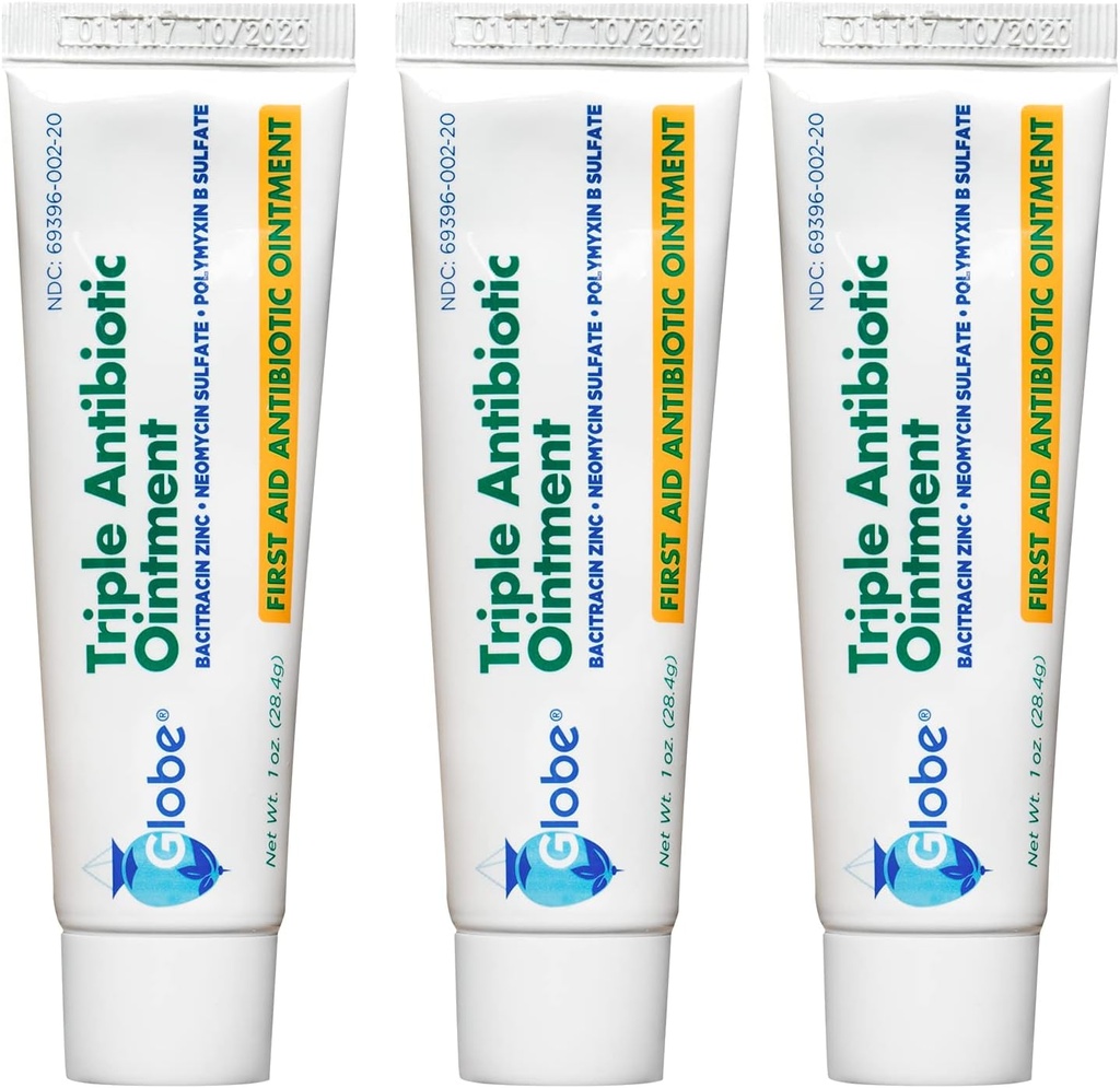 Globe (3 Pack 1oz Triple Antibiotic Ointment, First Aid Ointment for Minor Scratches and Wounds and Prevents Infection, Porovnat s aktivními složkami vedoucí značky (3 Pack)