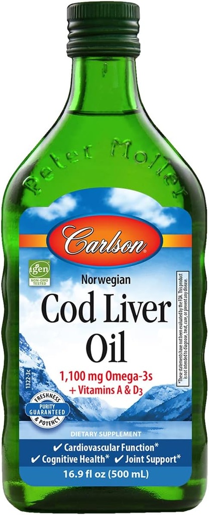 Carlson - Cod Equipment Oil, 1100 mg Omega-3s + A & D3, Wild-Catched Nord Arctic Cod- Equipment Oil, Sustainable Sourced Nordic Fish Oil Liquid, Unflaured, 500 ml (16.9 Fl Oz)