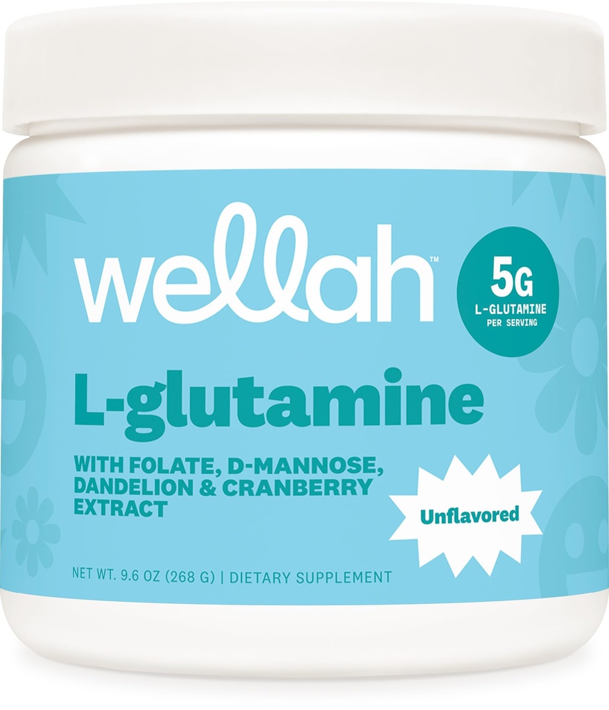 Wellah L- glutamin Powder Neochucený (50 Servings) - 5g L- glutamin Per Serving, slazené se Stevia