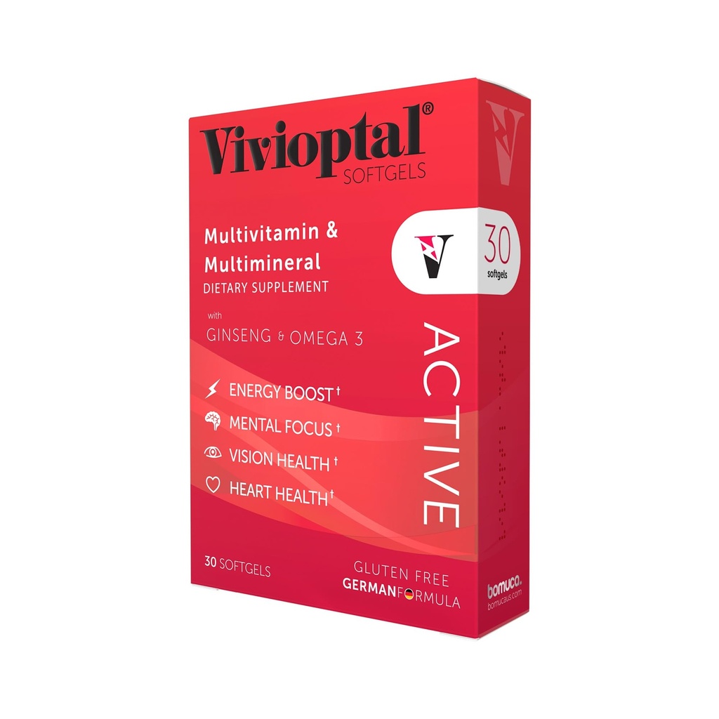 Vivioptal Active, 30 Softgels, Ginseng & Omega 3, Multivitamin & Multimineral, gluten zdarma, německý vzorec