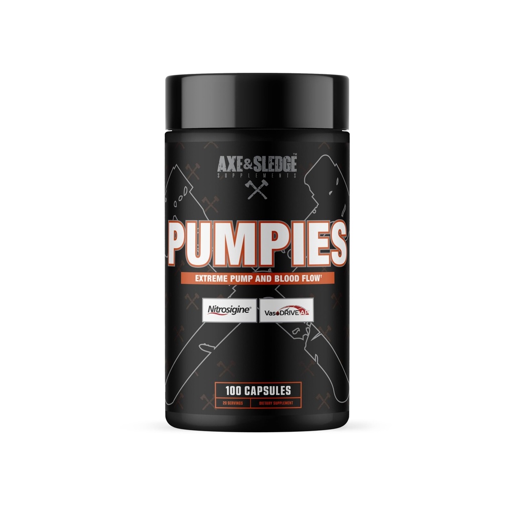 Axe & Sledge doplňky PUMPIES Oxid dusnatý Booster s VasoDrive- AP a nitrosigine, zvýšení čerpadla, výkon a zotavení, 20 Služeb, 100 Kapsle