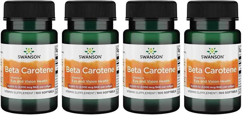 Swanson Beta- karoten (vitamin A) Kožní oční imunitní systém Zdraví Antioxidant Podpora 10000 Iu (3000 mcg) 100 Sgels (4 balení)