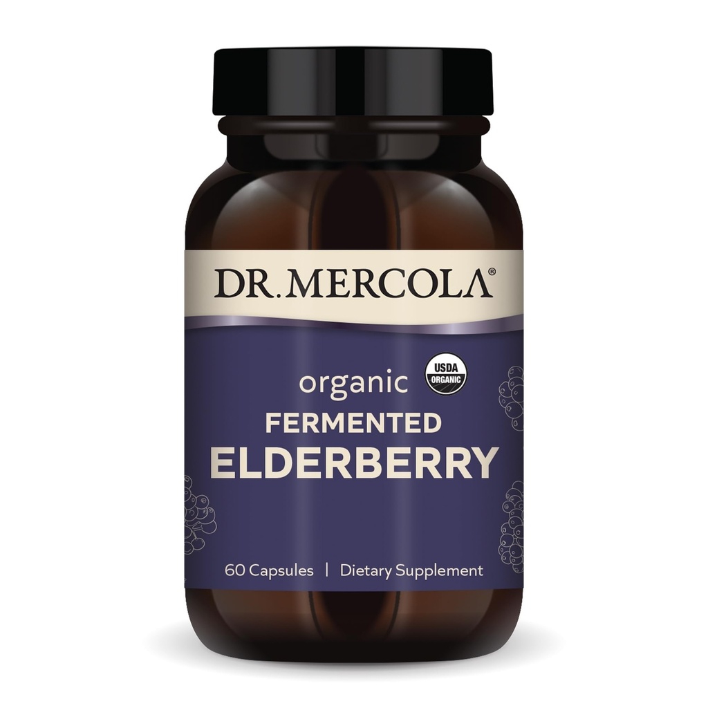 Dr. Mercola Organic Fermented Elderberry, 30 Servings (60 Kapsle), Dietní dodatek, Podporuje Respirační zdraví, Non-GMO, Certified USDA Organic