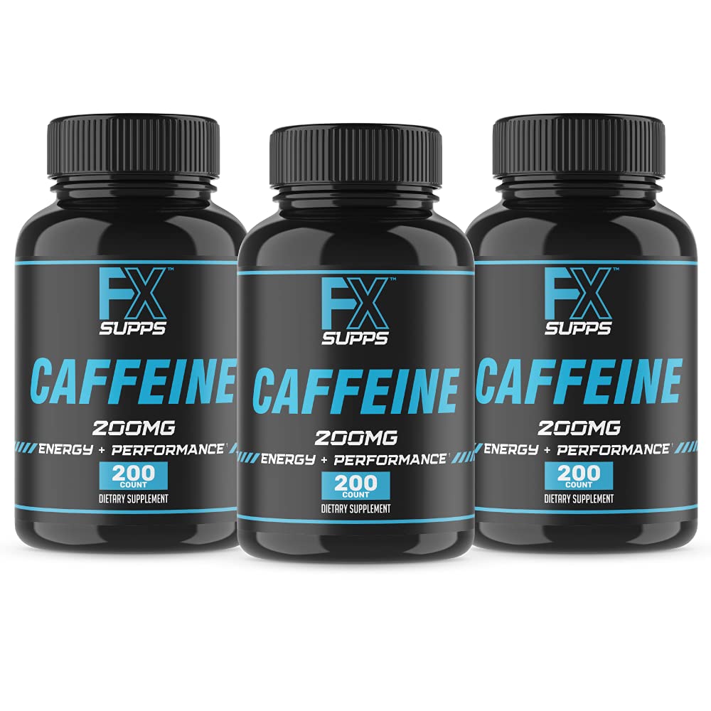 FXSUPPS Kofein 200mg pilulky (3-Pack, 600 Kapsle) - Fast- působící doplněk pro podporu energie pro muže a ženy 124; Podporuje zaměření, ostražitost a metabolické funkce přirozeně