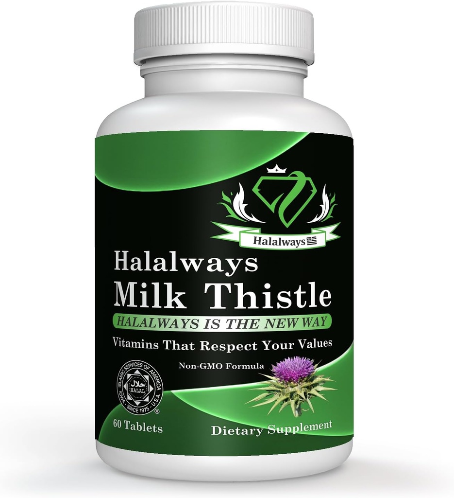 Halalways Milk Thistle Certified Hall Supplement Mléko Thistle Játra Detox Dodatek Gentle Bylinné Játra Čistota pro muže a ženy - Podpora zdraví jater - Non- GMO