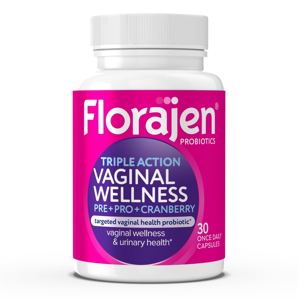 Florajen Ženské Triple- Action Probiotic, Prebiotic + Probiotic + Cranberry for Vaginal, Digestive, & Imunitation Support - Fast- acting - Clinically-Studied - Gluten- Free & Vegan - 30-Počet