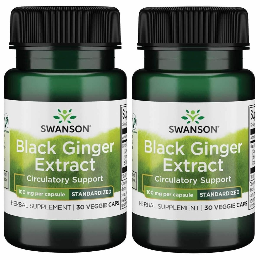 Swanson Black Ginger Extract - Podporuje zdravý krevní oběh a fyzickou vigor - May Aid Heart Health, Muscle Tissue, a duševní pohodu - (30 Veggie Kapsle, 100mg každý) (2 balení)