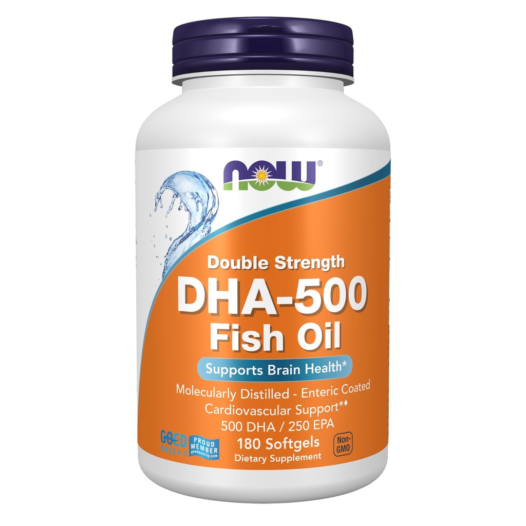 Nyní Potraviny doplňky, DHA-500 s 250 EPA, molekulárně destilované, podporuje zdraví mozku *, 180 Softgels