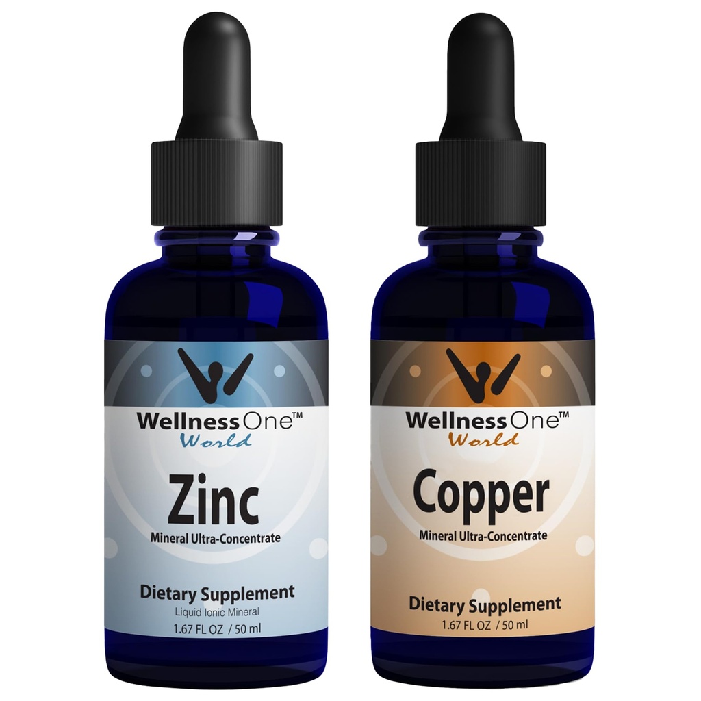 WellnesSOne iontový tekutý zinek a kapalná měď - Zinc-měděný pouzdro na podporu imunitního systému & kloub, nerve & zdraví kostí - 1.67 fl oz zinek & měď kapalné kapky